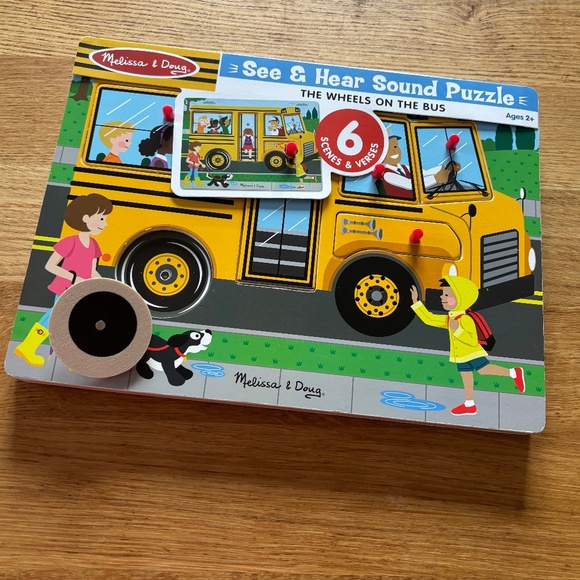 NEW, Melissa & Doug, "The Wheels on the Bus", Sound Wooden Puzzle, 6 Pieces - Picture 3 of 7